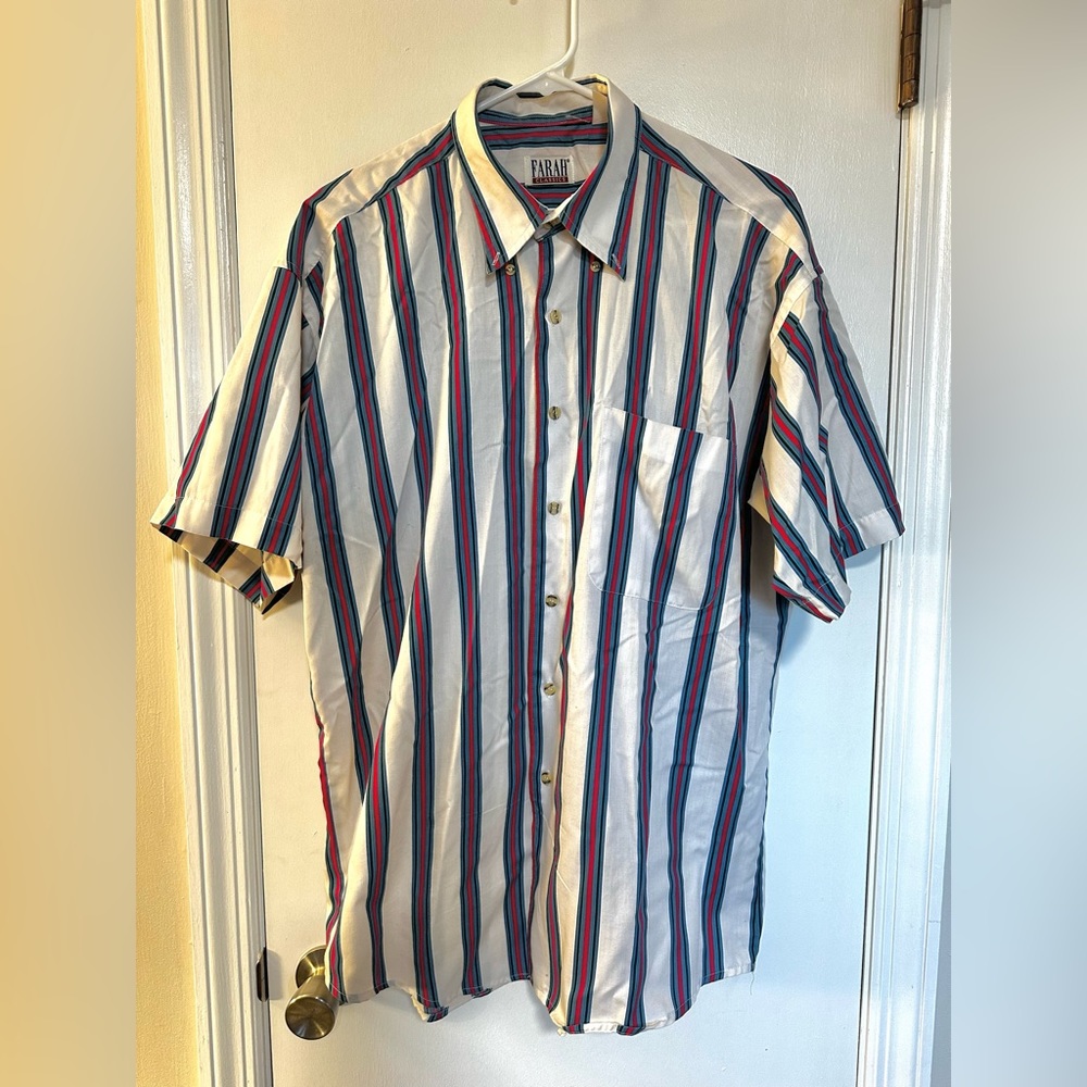 Vintage Vibe White Farah Classics Men’s Western Short Sleeve Shirt - Size L